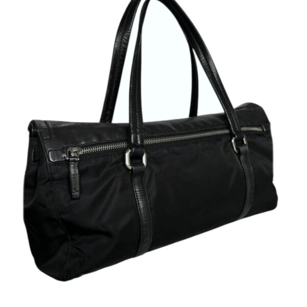 Prada Nylon Leather Buckle Shoulder Bag in Black / Silver - Image 4