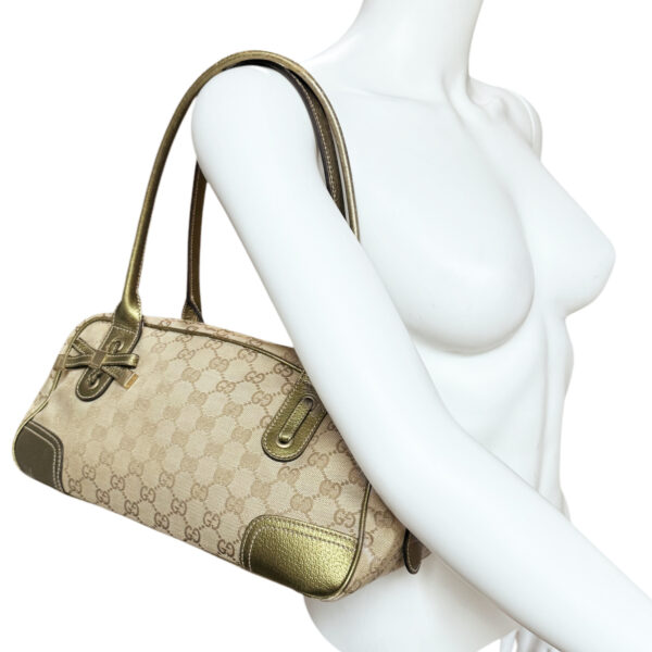 Gucci Monogram Bow Princy Shoulder Bag in Beige / Gold - Image 9