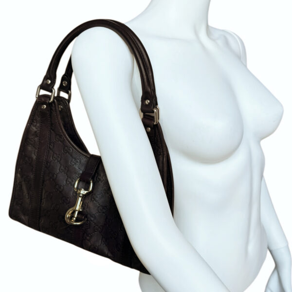 Gucci Monogram Leather Jackie Shoulder Bag in Brown / Gold - Image 7