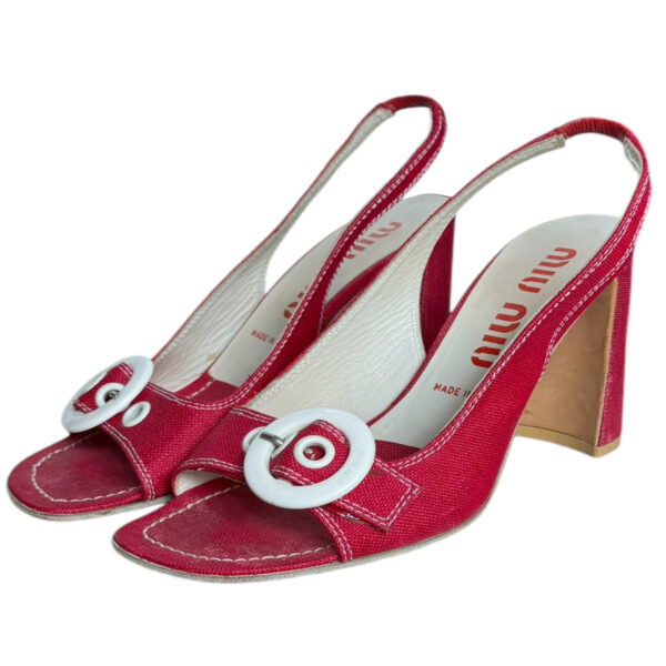 Vintage Miu Miu Buckle Logo Slingback Heels in Red / White UK 4.5 | NITRYL