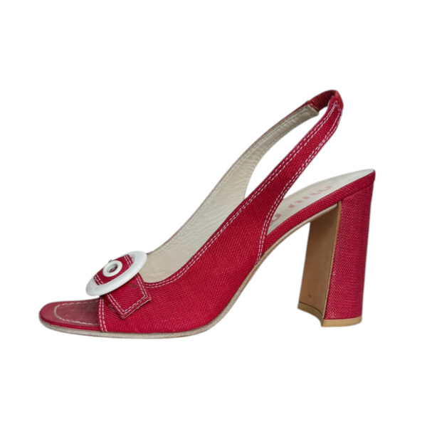 Miu Miu Buckle Logo Slingback Heels in Red / White UK 4.5 - Image 2