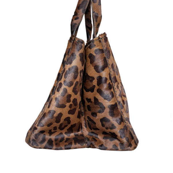 Prada Leopard Print Calfskin Canapa Tote Bag in Brown / Gold - Image 3