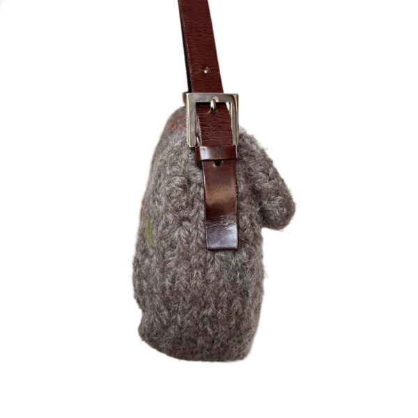 Fendi Floral Wool Knitted Baguette Bag in Brown / Silver - Image 3