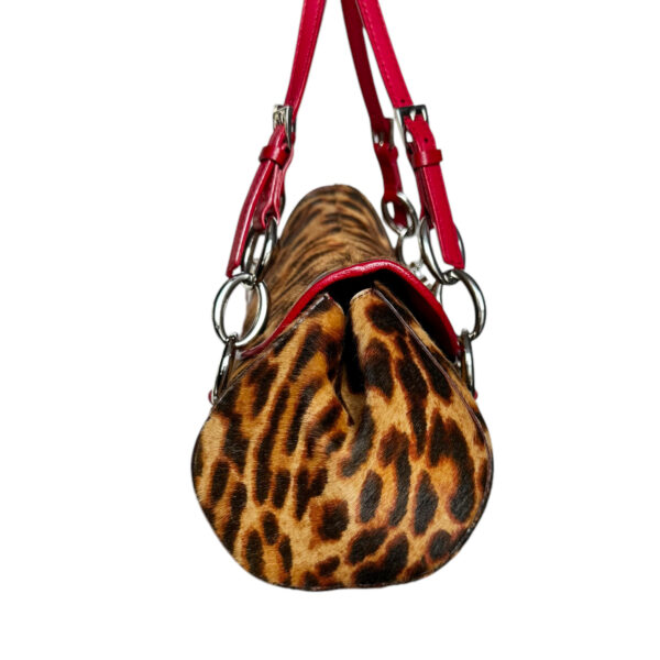 Dior Leopard Print Calfskin Diva Cursive Logo Shoulder Bag in Brown / Red / Silver - Image 3