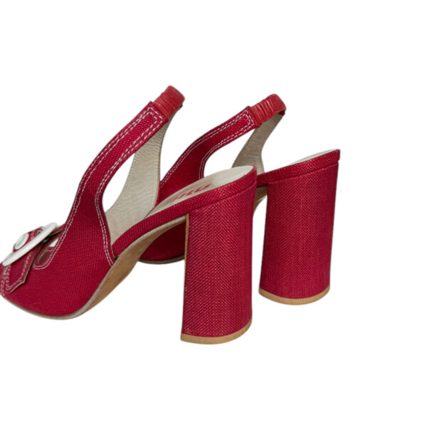 Miu Miu Buckle Logo Slingback Heels in Red / White UK 4.5 - Image 3