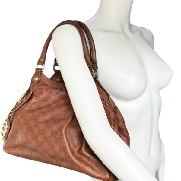 Gucci Monogram Leather Sukey Hobo Shoulder Bag in Tan Brown / Gold - Image 8