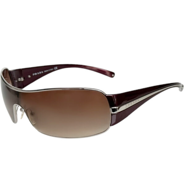 Vintage Prada Logo Wraparound Sunglasses in Burgundy / Brown / Silver | NITRYL