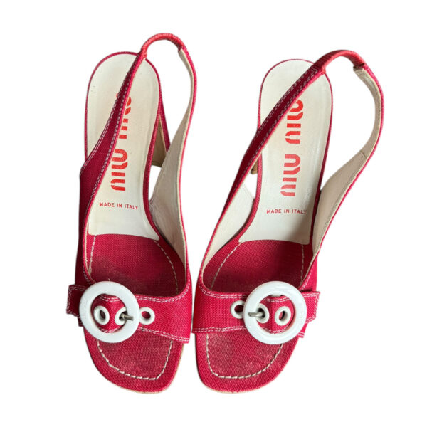 Miu Miu Buckle Logo Slingback Heels in Red / White UK 4.5 - Image 4