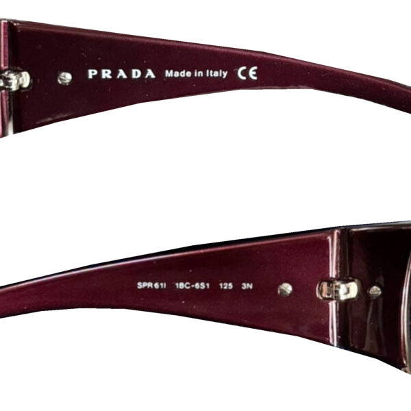 Prada Logo Wraparound Sunglasses in Burgundy / Brown / Silver - Image 3