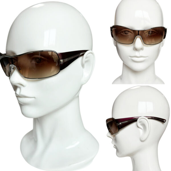 Prada Logo Wraparound Sunglasses in Burgundy / Brown / Silver - Image 4