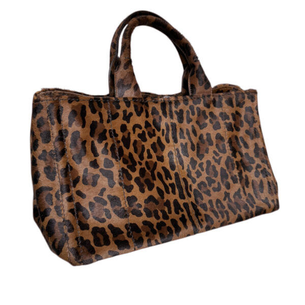 Prada Leopard Print Calfskin Canapa Tote Bag in Brown / Gold - Image 4