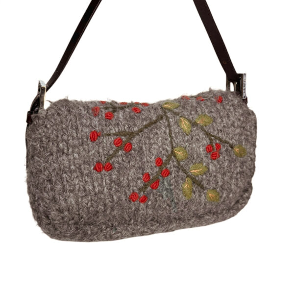 Fendi Floral Wool Knitted Baguette Bag in Brown / Silver - Image 4