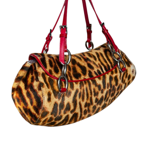 Dior Leopard Print Calfskin Diva Cursive Logo Shoulder Bag in Brown / Red / Silver - Image 4