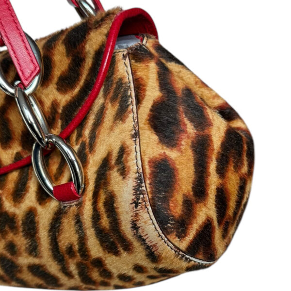 Dior Leopard Print Calfskin Diva Cursive Logo Shoulder Bag in Brown / Red / Silver - Image 6