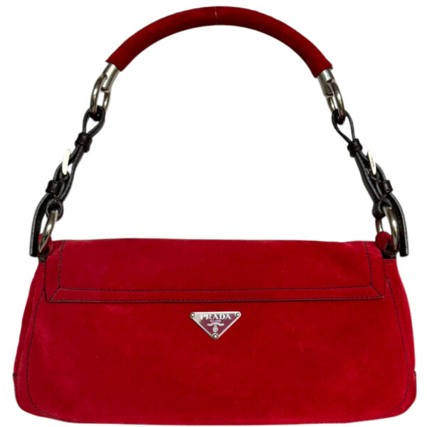 Vintage Prada Suede Logo Shoulder Bag in Red / Brown / Silver | NITRYL