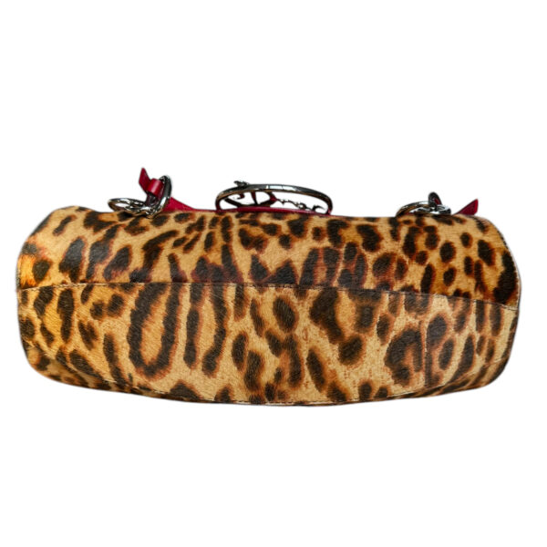 Dior Leopard Print Calfskin Diva Cursive Logo Shoulder Bag in Brown / Red / Silver - Image 5