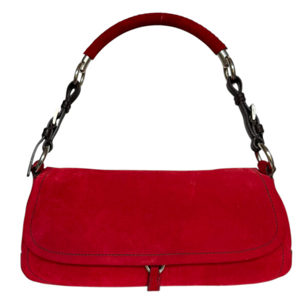 Prada Suede Logo Shoulder Bag in Red / Brown / Silver - Image 2