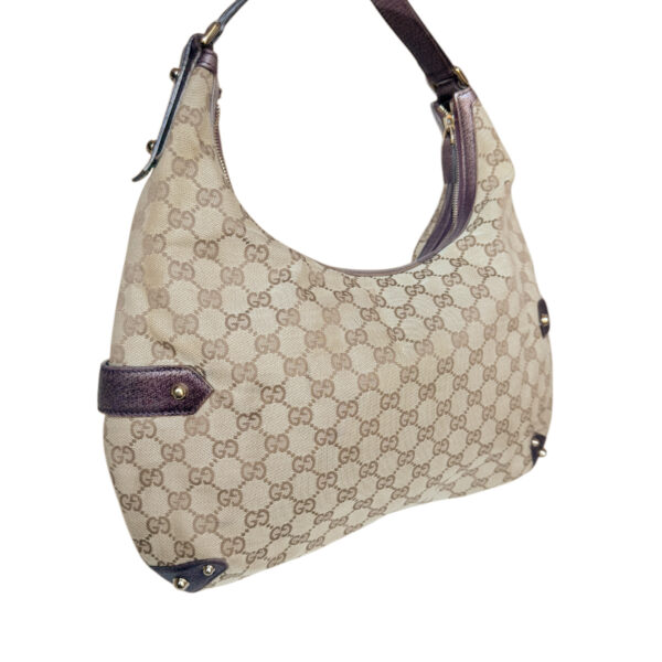 Gucci Monogram Horsebit Shoulder Bag in Beige / Gold / Metallic Purple - Image 4