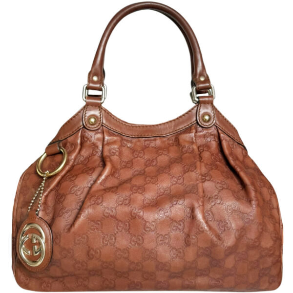 Vintage Gucci Monogram Leather Sukey Hobo Shoulder Bag in Tan Brown / Gold | NITRYL