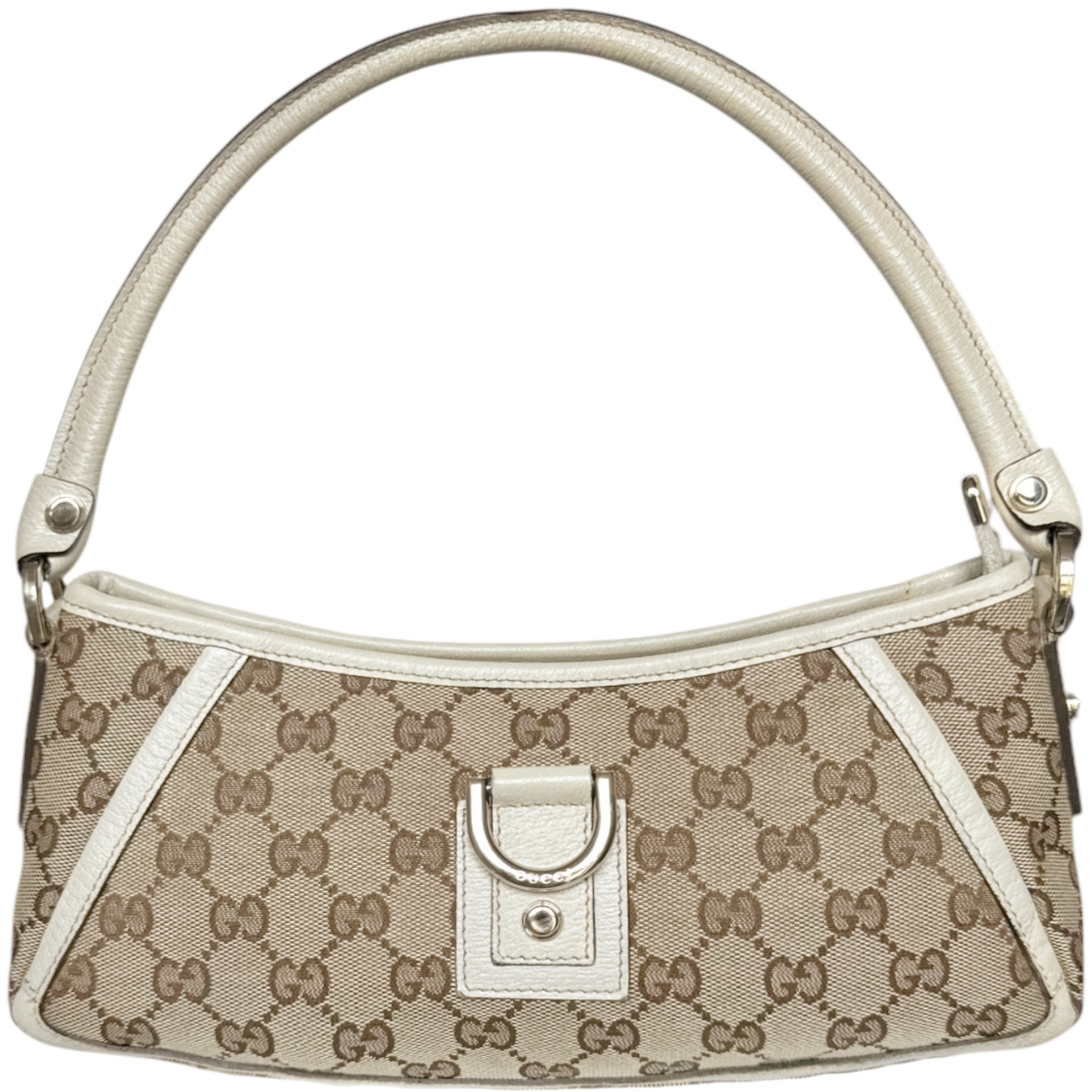 Vintage Gucci Monogram D Ring Shoulder Bag in Beige / Cream / Gold | NITRYL