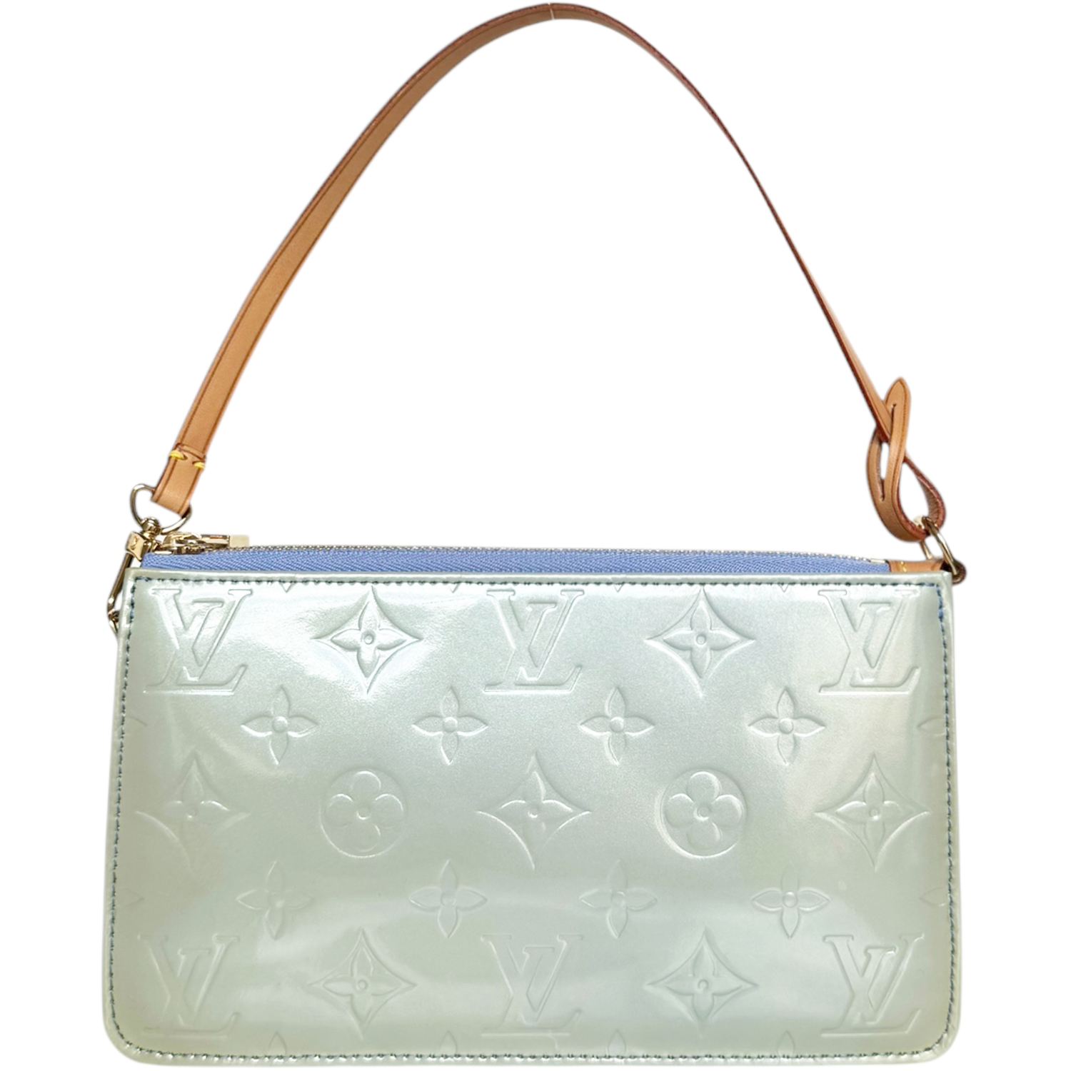 Vintage Louis Vuitton Monogram Vernis Pochette Shoulder Bag in Baby Blue / Green | NITRYL