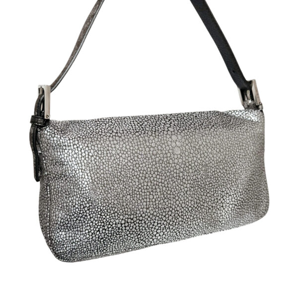 Fendi Speckled Metallic Glitter Crystal Encrusted Shoulder Baguette Bag in Silver - Image 4