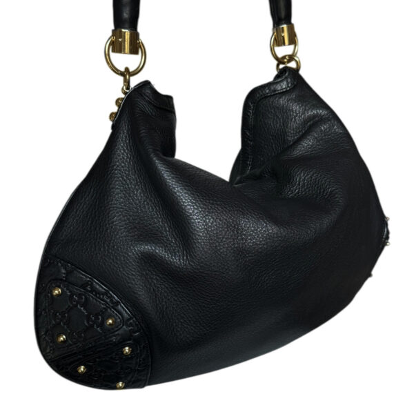 Gucci Leather Monogram Indy Tassel Hobo Shoulder Bag in Black / Gold - Image 4
