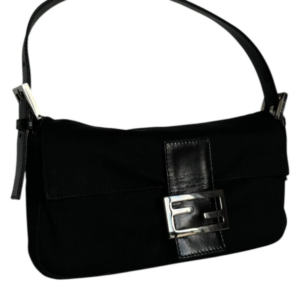 Fendi Classic Silk Shoulder Baguette Bag in Black / Silver - Image 2