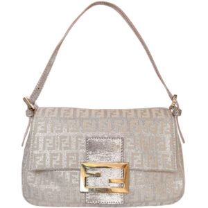 Vintage Fendi Monogram Metallic Mini Mamma Shoulder Baguette Bag in Pink / Silver / Gold | NITRYL