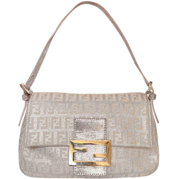 Vintage Fendi Monogram Metallic Mini Mamma Shoulder Baguette Bag in Pink / Silver / Gold | NITRYL