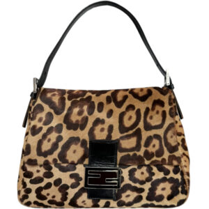 Vintage Fendi Leopard Print Calfskin Shoulder Mamma Baguette Bag in Brown / Black / Silver | NITRYL