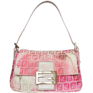 Vintage Fendi Monogram Flower Mini Mamma Shoulder Baguette Bag in Cream / Pink / Gold | NITRYL