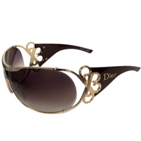 Vintage Dior Logo Wraparound Sunglasses in Brown / Gold | NITRYL