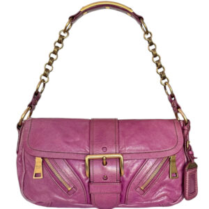 Vintage Prada Buckle Zip Leather Shoulder Bag in Pink / Gold | NITRYL