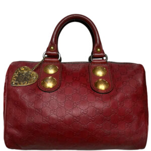 Vintage Gucci Monogram Leather Boston Bag in Maroon Red / Gold | NITRYL