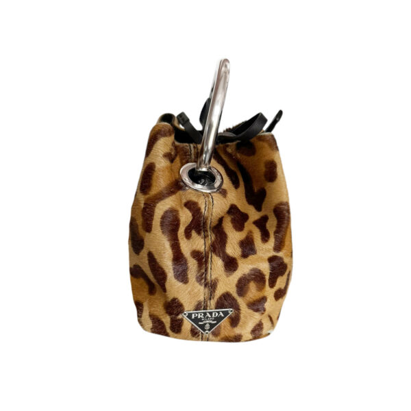 Prada Leopard Print Calfskin Ring Handle Mini Wristlet Bag in Brown / Silver - Image 2
