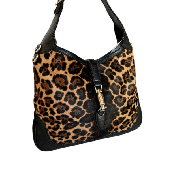 Gucci Leopard Print Calfskin 2-Way Jackie Hobo Shoulder Bag in Black / Brown / Gold - Image 2