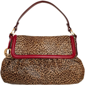 Vintage Fendi Leopard Print Calfskin Chef Shoulder Bag in Brown / Red / Gold | NITRYL