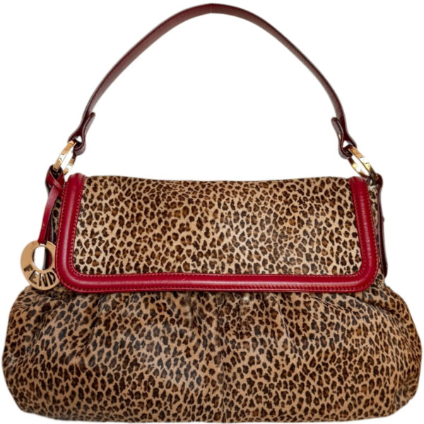 Vintage Fendi Leopard Print Calfskin Chef Shoulder Bag in Brown / Red / Gold | NITRYL