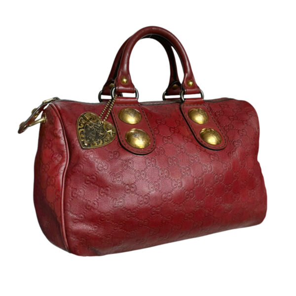Gucci Monogram Leather Boston Bag in Maroon Red / Gold - Image 2