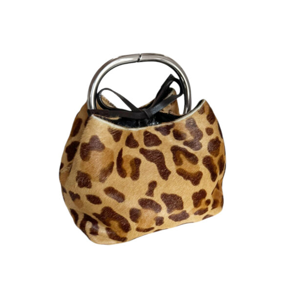 Prada Leopard Print Calfskin Ring Handle Mini Wristlet Bag in Brown / Silver - Image 3