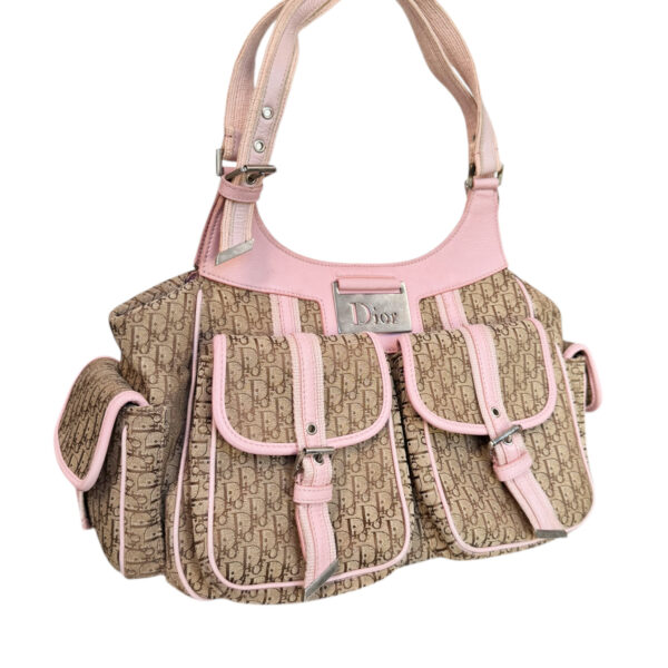 Dior Monogram Pocket Hobo Columbus Shoulder Bag in Beige / Baby Pink / Silver - Image 2