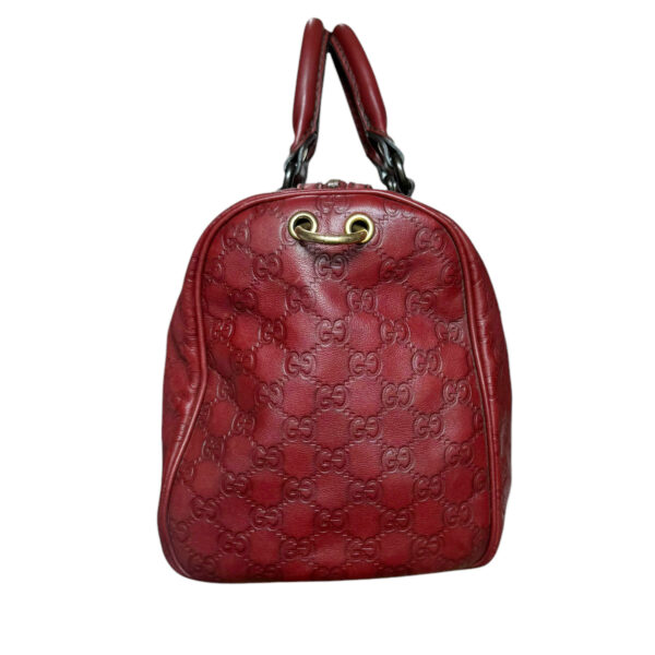 Gucci Monogram Leather Boston Bag in Maroon Red / Gold - Image 3