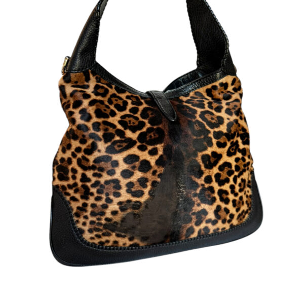 Gucci Leopard Print Calfskin 2-Way Jackie Hobo Shoulder Bag in Black / Brown / Gold - Image 4