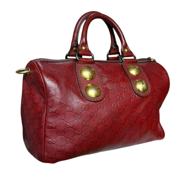 Gucci Monogram Leather Boston Bag in Maroon Red / Gold - Image 4