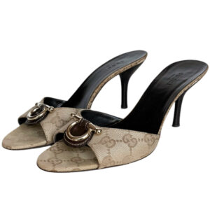 Vintage Gucci Monogram Detail Heels in Beige / Brown / Gold UK 3 | NITRYL