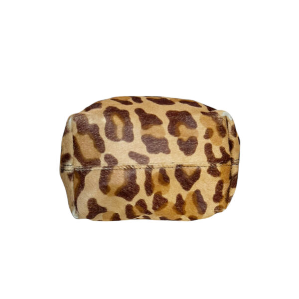 Prada Leopard Print Calfskin Ring Handle Mini Wristlet Bag in Brown / Silver - Image 4