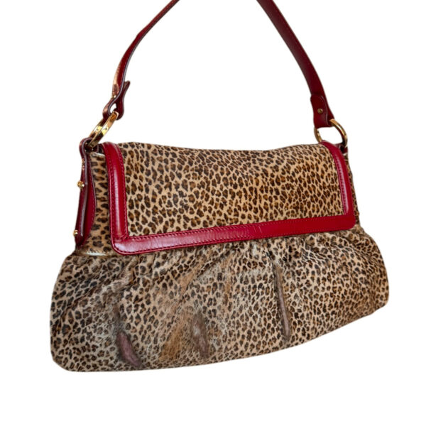 Fendi Leopard Print Calfskin Chef Shoulder Bag in Brown / Red / Gold - Image 4