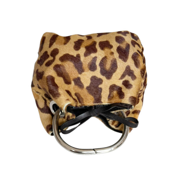 Prada Leopard Print Calfskin Ring Handle Mini Wristlet Bag in Brown / Silver - Image 5