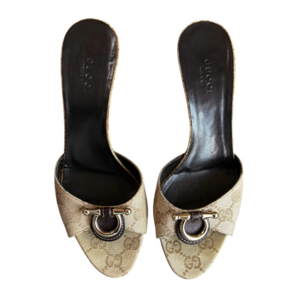 Gucci Monogram Detail Heels in Beige / Brown / Gold UK 3 - Image 2